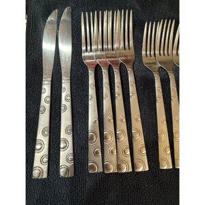 Vintage Stainless Steel Flatware Set With Circle Pattern - 18 Pieces Including K